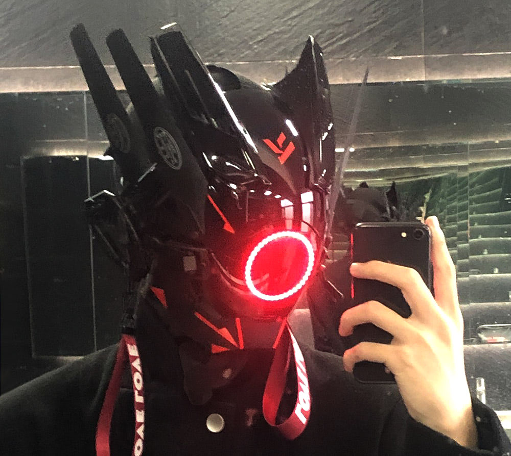 NEONX V6 Cyberpunk Mask - Circular LED Array & Adjustable Wing Flaps