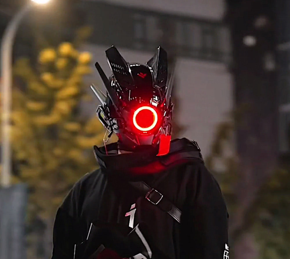 NEONX V6 Cyberpunk Mask - Circular LED Array & Adjustable Wing Flaps