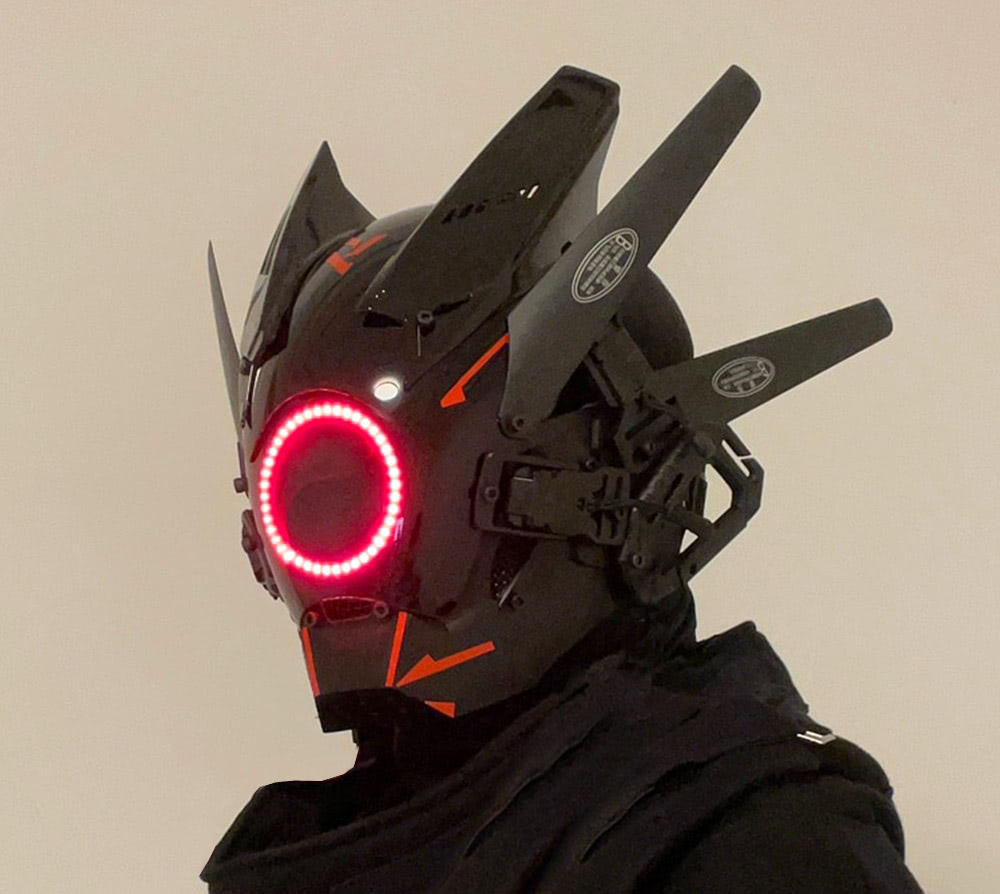 NEONX V6 Cyberpunk Mask - Circular LED Array & Adjustable Wing Flaps