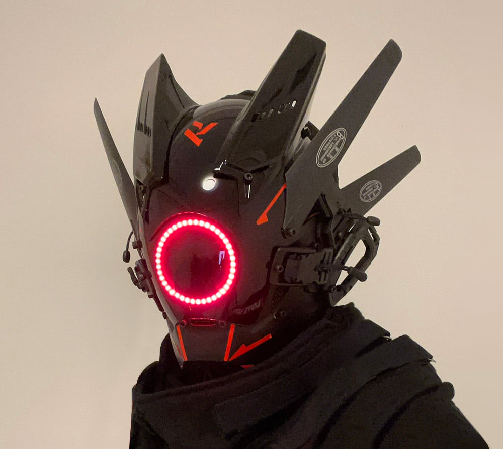 NEONX V6 Cyberpunk Mask - Circular LED Array & Adjustable Wing Flaps