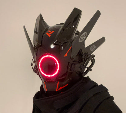 NEONX V6 Cyberpunk Mask - Circular LED Array & Adjustable Wing Flaps