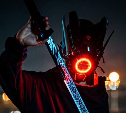 NEONX V6 Cyberpunk Mask - Circular LED Array & Adjustable Wing Flaps