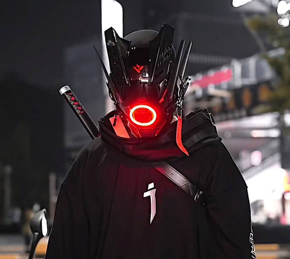 NEONX V6 Cyberpunk Mask - Circular LED Array & Adjustable Wing Flaps