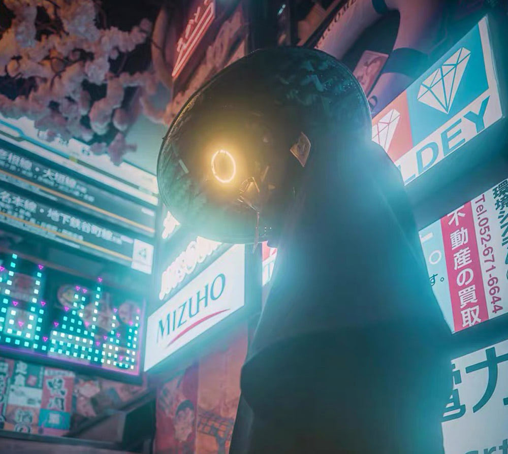 NEONX V6 Cyberpunk Mask - Circular LED Array & Adjustable Wing Flaps