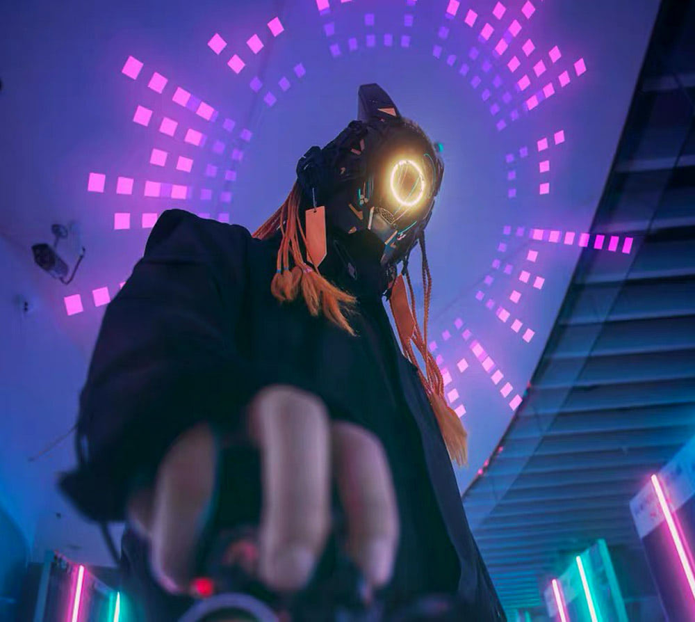 NEONX V6 Cyberpunk Mask - Circular LED Array & Adjustable Wing Flaps