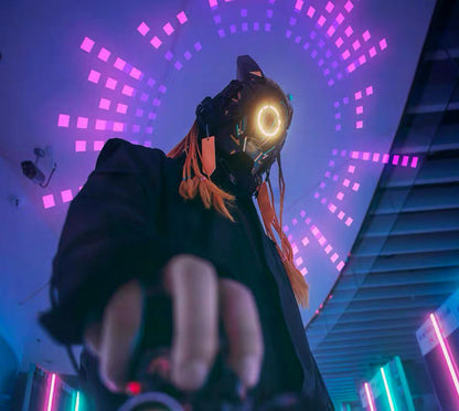 NEONX V6 Cyberpunk Mask - Circular LED Array & Adjustable Wing Flaps