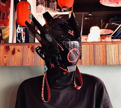 NEONX V6 Cyberpunk Mask - Circular LED Array & Adjustable Wing Flaps