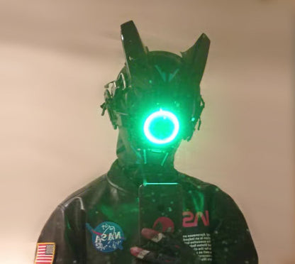 NEONX V8 Beetle Cyberpunk Mask - Dual Circular LEDs & Customizable Horns