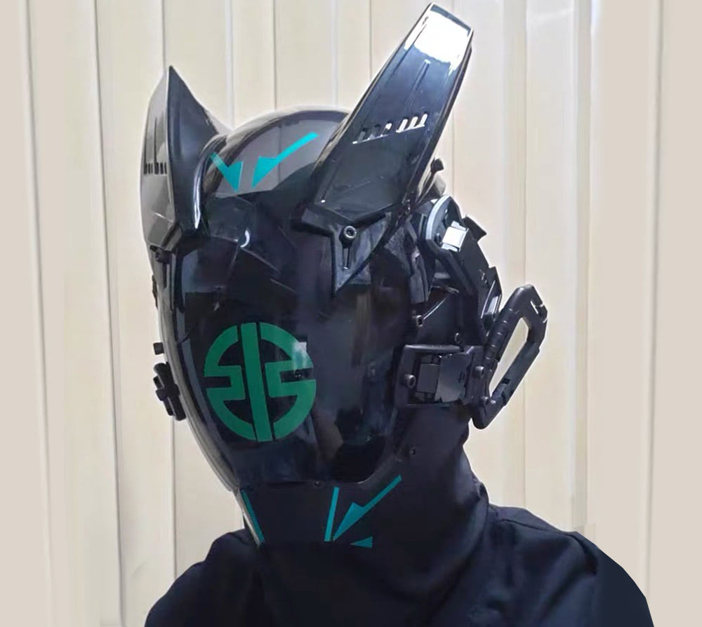 NEONX V8 Beetle Cyberpunk Mask - Dual Circular LEDs & Customizable Horns