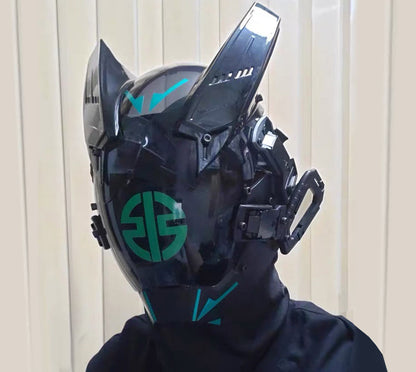 NEONX V8 Beetle Cyberpunk Mask - Dual Circular LEDs & Customizable Horns