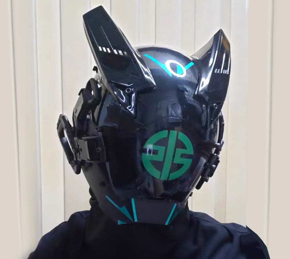 NEONX V8 Beetle Cyberpunk Mask - Dual Circular LEDs & Customizable Horns