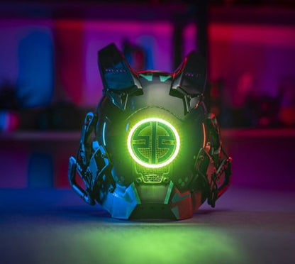 NEONX V8 Beetle Cyberpunk Mask - Dual Circular LEDs & Customizable Horns