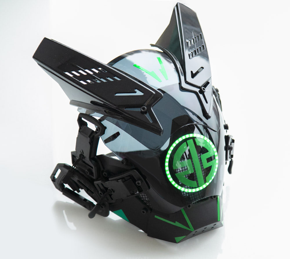 NEONX V8 Beetle Cyberpunk Mask - Dual Circular LEDs & Customizable Horns