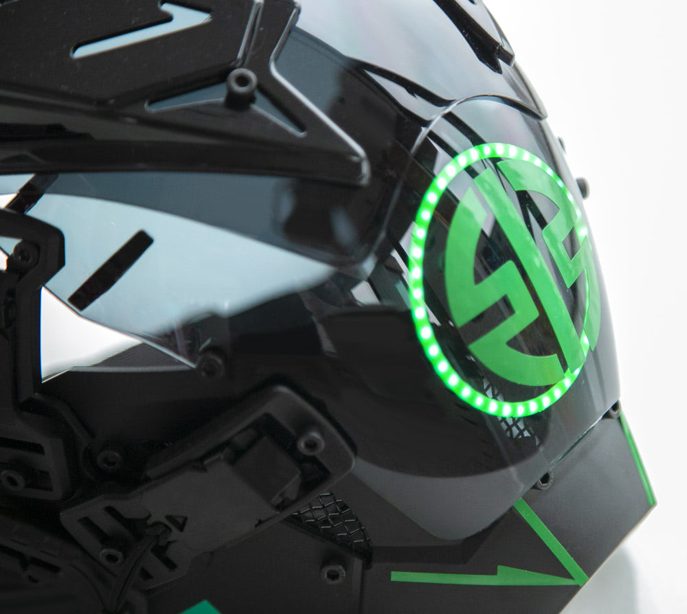 NEONX V8 Beetle Cyberpunk Mask - Dual Circular LEDs & Customizable Horns