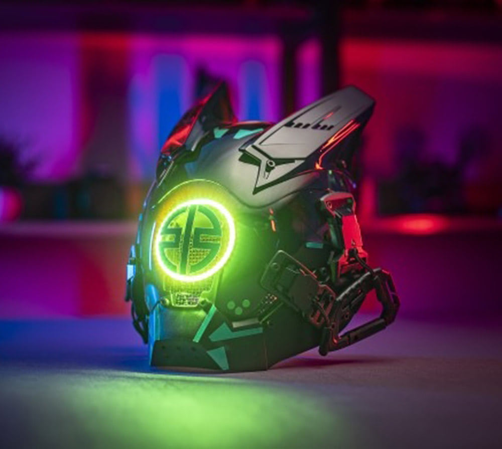 NEONX V8 Beetle Cyberpunk Mask - Dual Circular LEDs & Customizable Horns