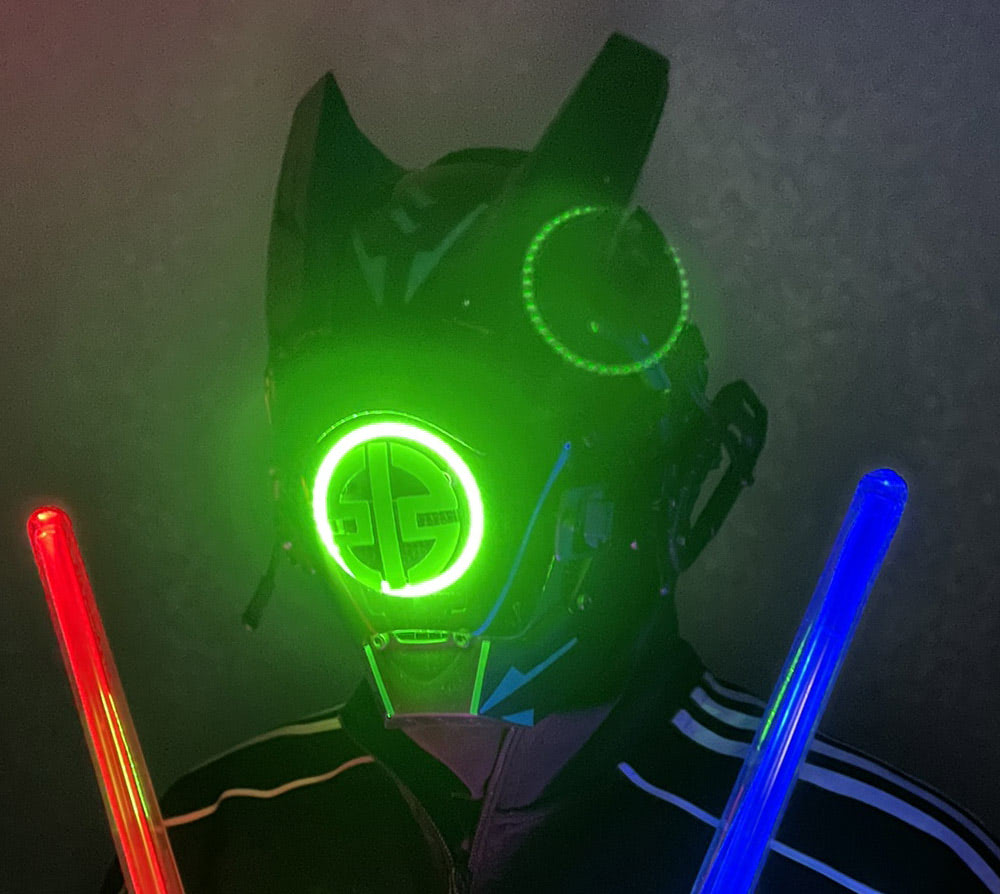NEONX V8 Beetle Cyberpunk Mask - Dual Circular LEDs & Customizable Horns