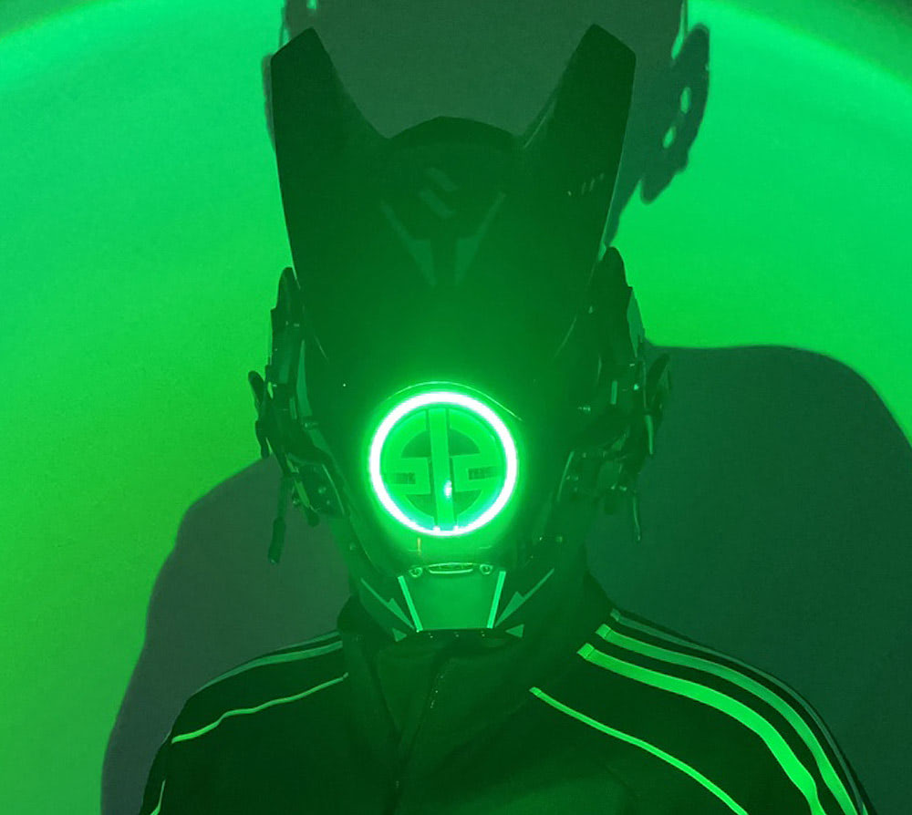 NEONX V8 Beetle Cyberpunk Mask - Dual Circular LEDs & Customizable Horns