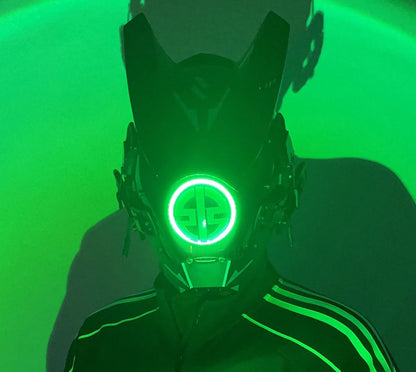 NEONX V8 Beetle Cyberpunk Mask - Dual Circular LEDs & Customizable Horns