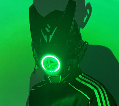 NEONX V8 Beetle Cyberpunk Mask - Dual Circular LEDs & Customizable Horns