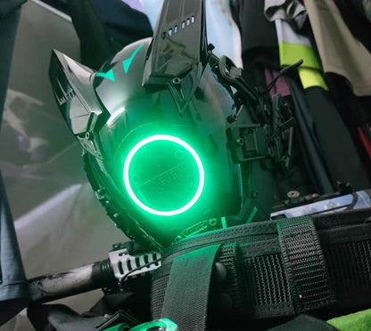 NEONX V8 Beetle Cyberpunk Mask - Dual Circular LEDs & Customizable Horns