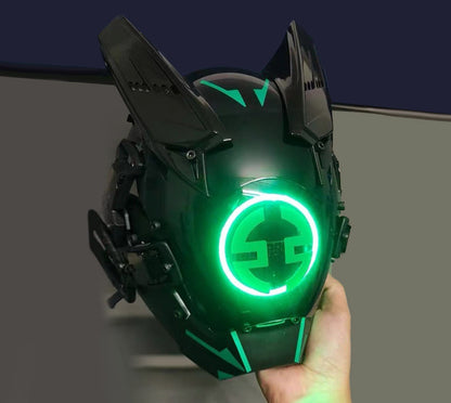 NEONX V8 Beetle Cyberpunk Mask - Dual Circular LEDs & Customizable Horns