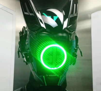 NEONX V8 Beetle Cyberpunk Mask - Dual Circular LEDs & Customizable Horns