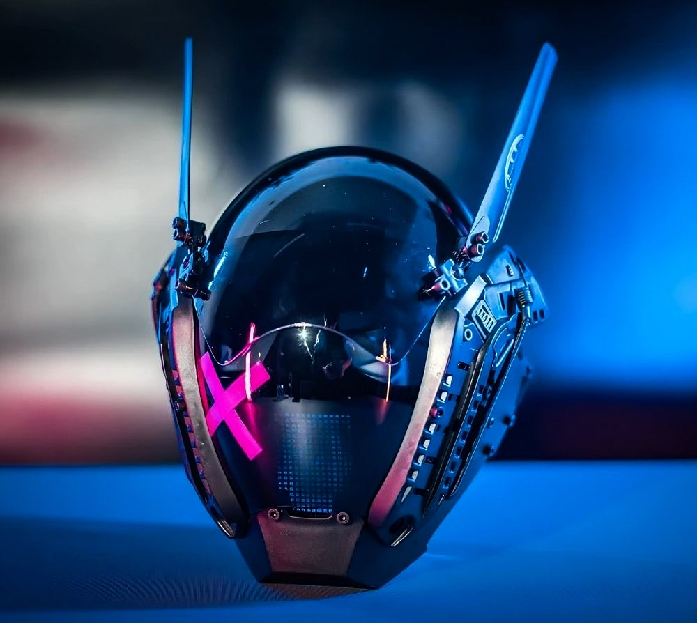 NEONX XO Bunny Cyberpunk LED Mask - Dual Adjustable Flaps & Vinyl Art Shield