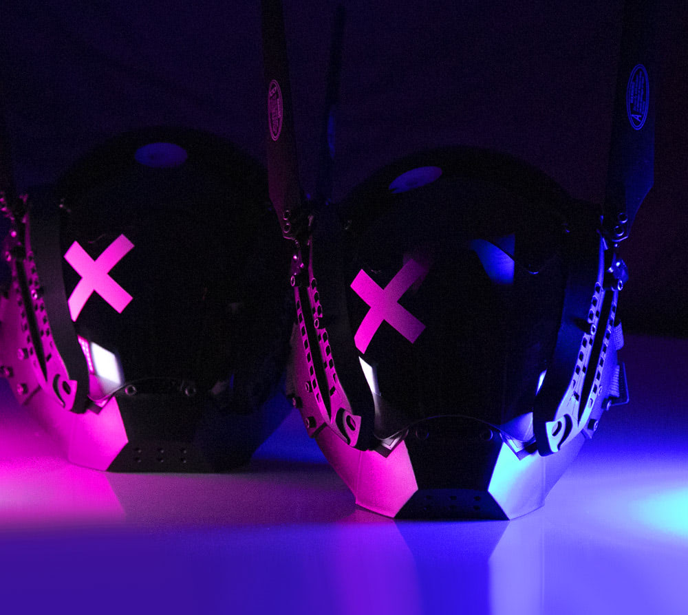 NEONX XO Bunny Cyberpunk LED Mask - Dual Adjustable Flaps & Vinyl Art Shield