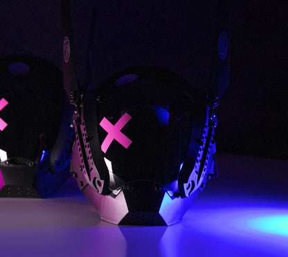 NEONX XO Bunny Cyberpunk LED Mask - Dual Adjustable Flaps & Vinyl Art Shield