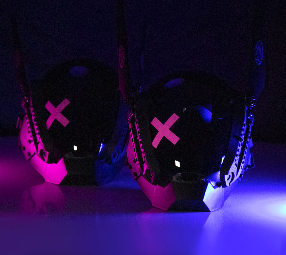 NEONX XO Bunny Cyberpunk LED Mask - Dual Adjustable Flaps & Vinyl Art Shield