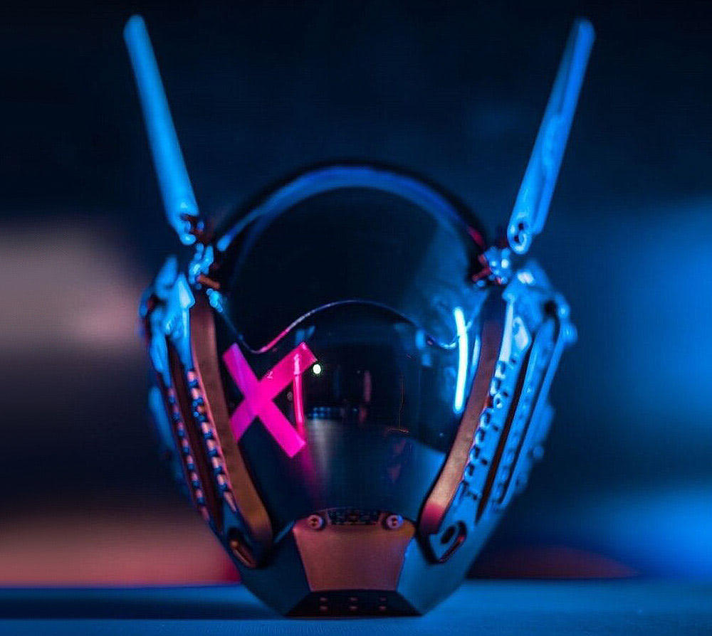 NEONX XO Bunny Cyberpunk LED Mask - Dual Adjustable Flaps & Vinyl Art Shield