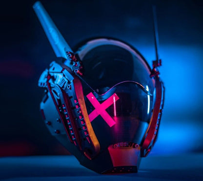 NEONX XO Bunny Cyberpunk LED Mask - Dual Adjustable Flaps & Vinyl Art Shield