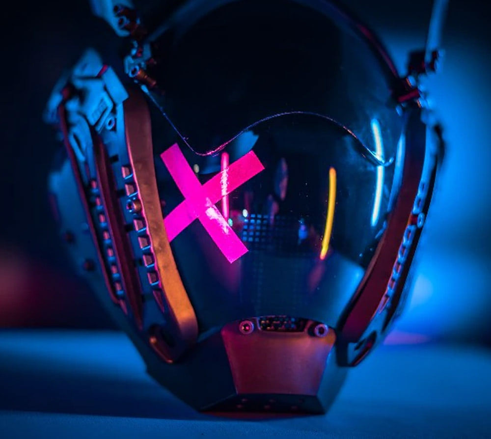 NEONX XO Bunny Cyberpunk LED Mask - Dual Adjustable Flaps & Vinyl Art Shield