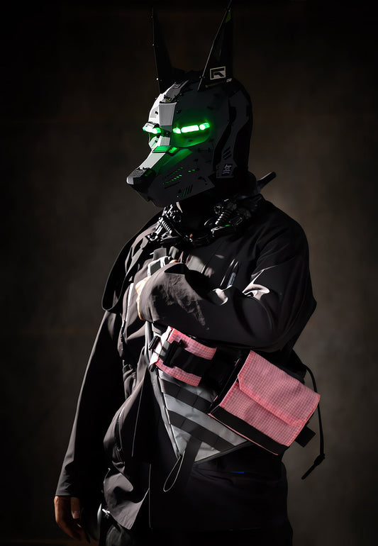 NEONX Anubis MkII Cyberpunk Mask - Dynamic LED Eye Animation & Angular Mecha Shell