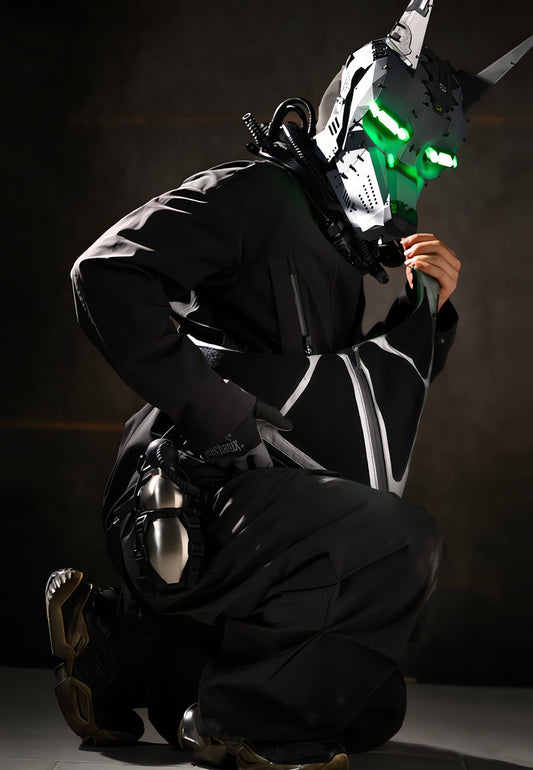 NEONX Anubis MkII Cyberpunk Mask - Dynamic LED Eye Animation & Angular Mecha Shell