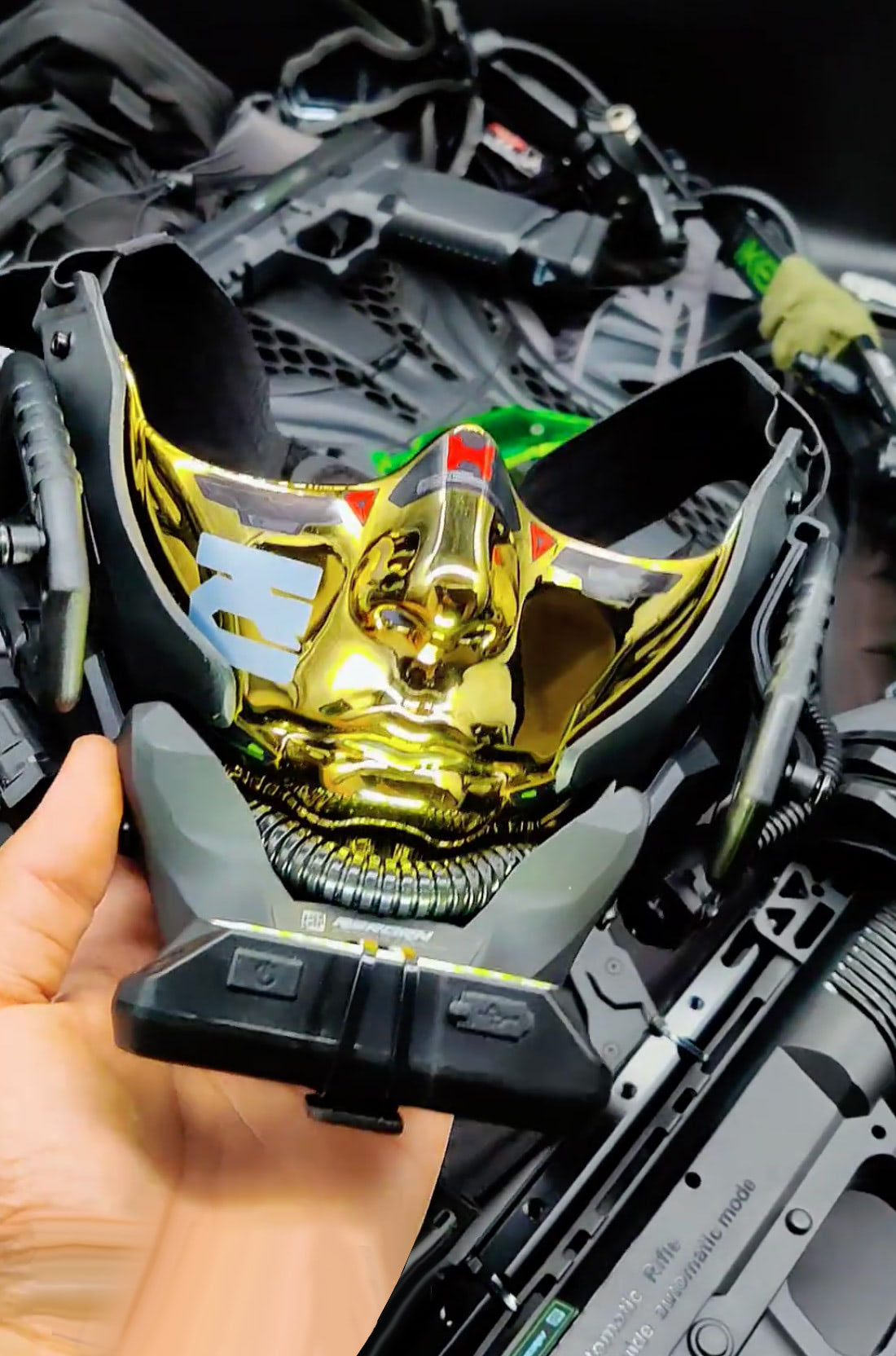 NEONX Kigurumi-Style Cyberpunk Face Mask - Detachable LED Shield & Illuminated Details