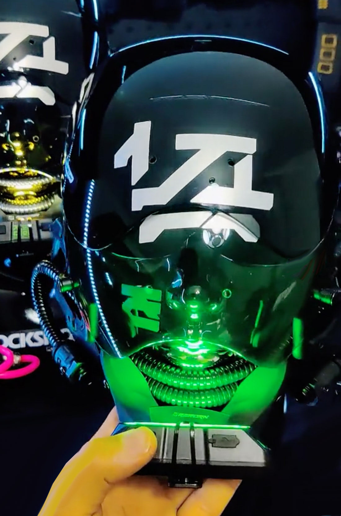 NEONX Kigurumi-Style Cyberpunk Face Mask - Detachable LED Shield & Illuminated Details