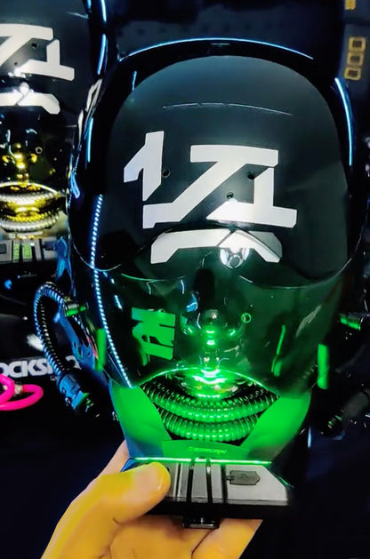 NEONX Kigurumi-Style Cyberpunk Face Mask - Detachable LED Shield & Illuminated Details