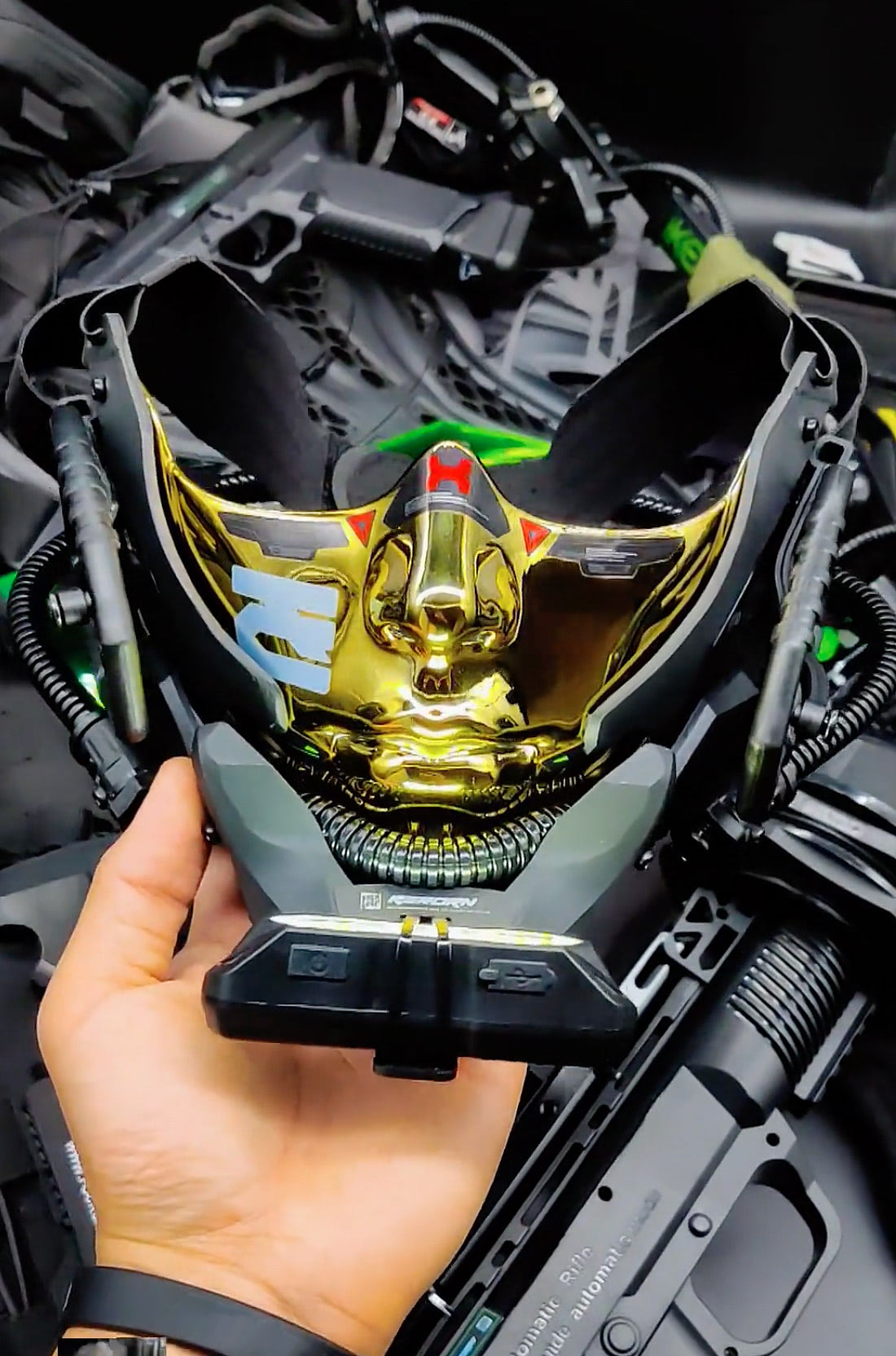 NEONX Kigurumi-Style Cyberpunk Face Mask - Detachable LED Shield & Illuminated Details