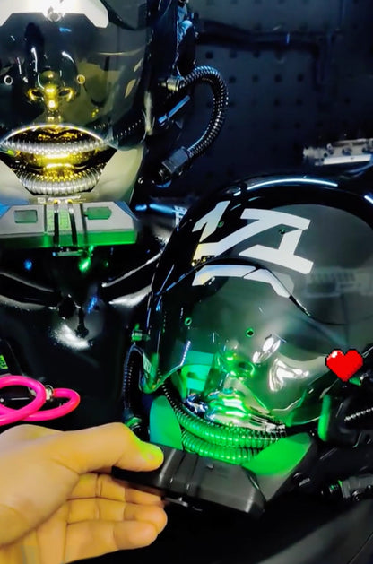 NEONX Kigurumi-Style Cyberpunk Face Mask - Detachable LED Shield & Illuminated Details