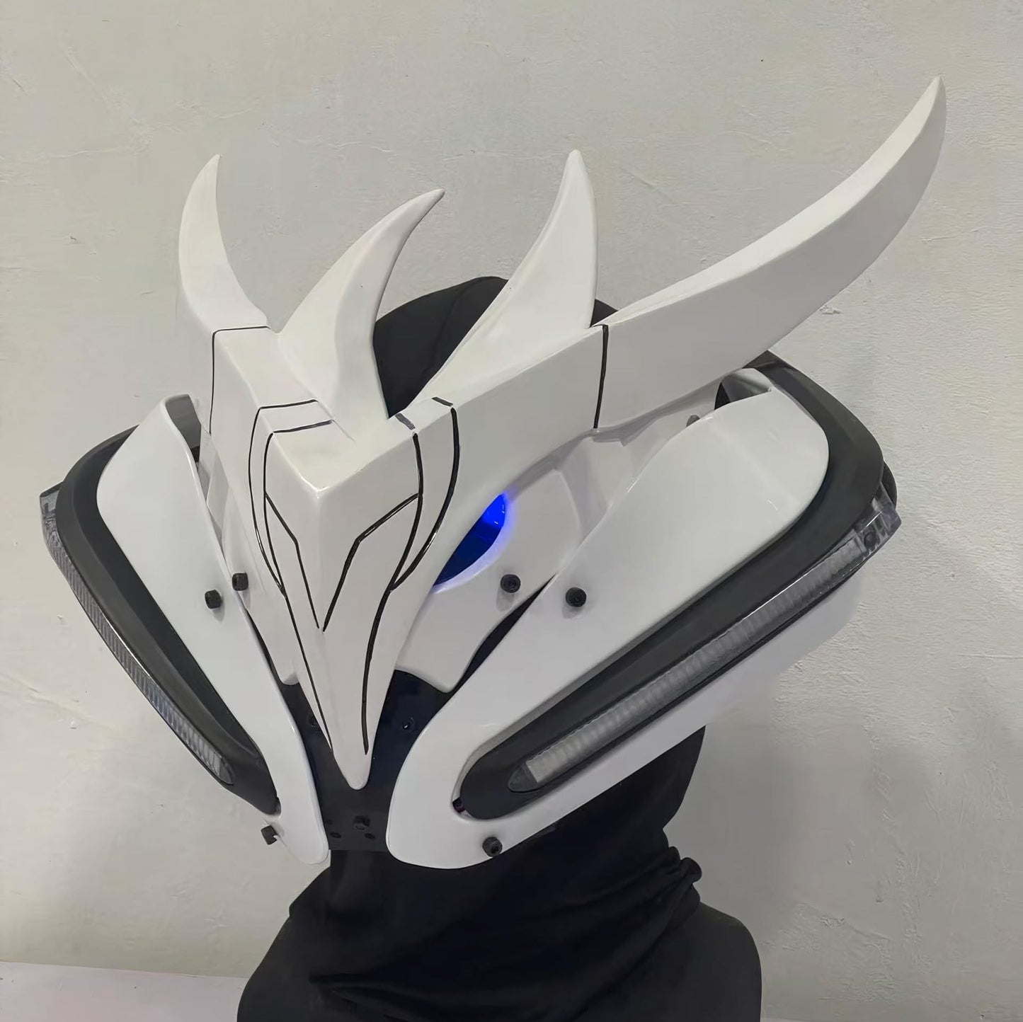 White Cyberpunk LED Mask - Futuristic Techwear - View 1