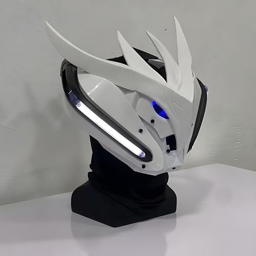 White Cyberpunk LED Mask - Futuristic Techwear - View 4