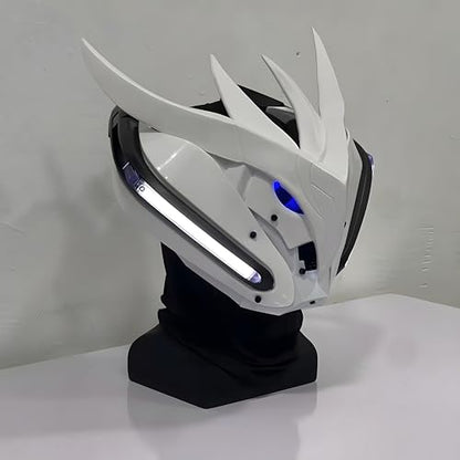 White Cyberpunk LED Mask - Futuristic Techwear - View 4